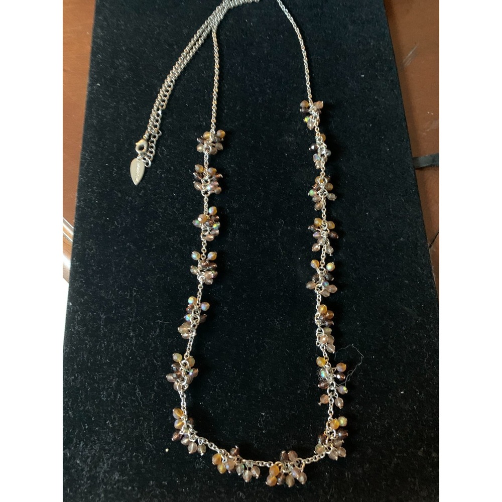Vintage Coldwater Creek Crystal Clear/Tan Beaded Necklace